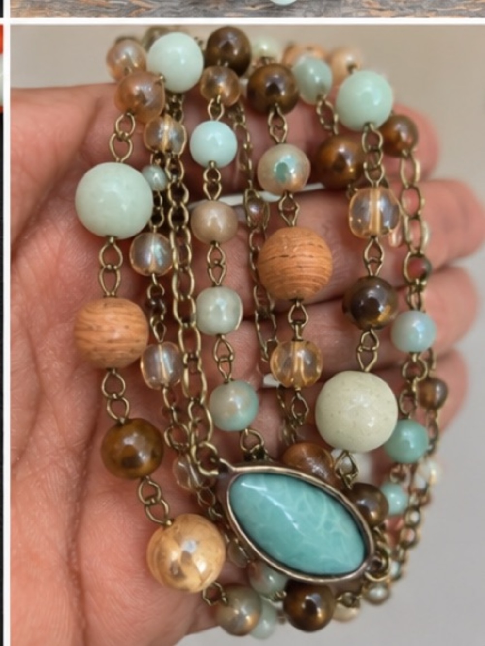 Layered Beaded Necklace with Mint and Peach Accents - Picture 5 of 5